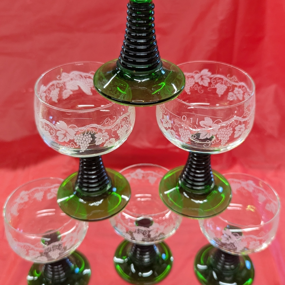 Elegant Green and Clear Glass Goblet Set